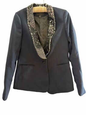 Maison Scotch Navy Women's Blazer with Sequin Shawl Collar
